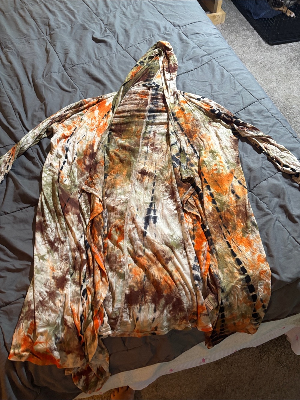 Women’s Hooded Cardigan - Orange, Brown & Green Tie-Dye
